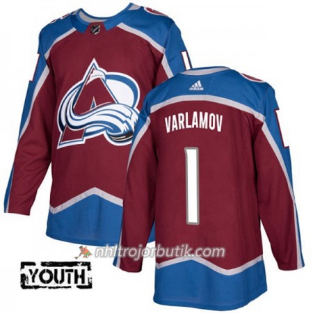 Barn Ishockey Colorado Avalanche Tröja Semyon Varlamov 1 Adidas 2017-2018 Burgundy Röd Authentic